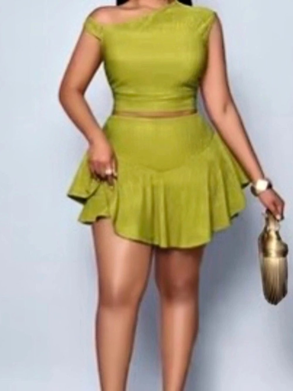 Green Ruffle Mini Skirt Like New